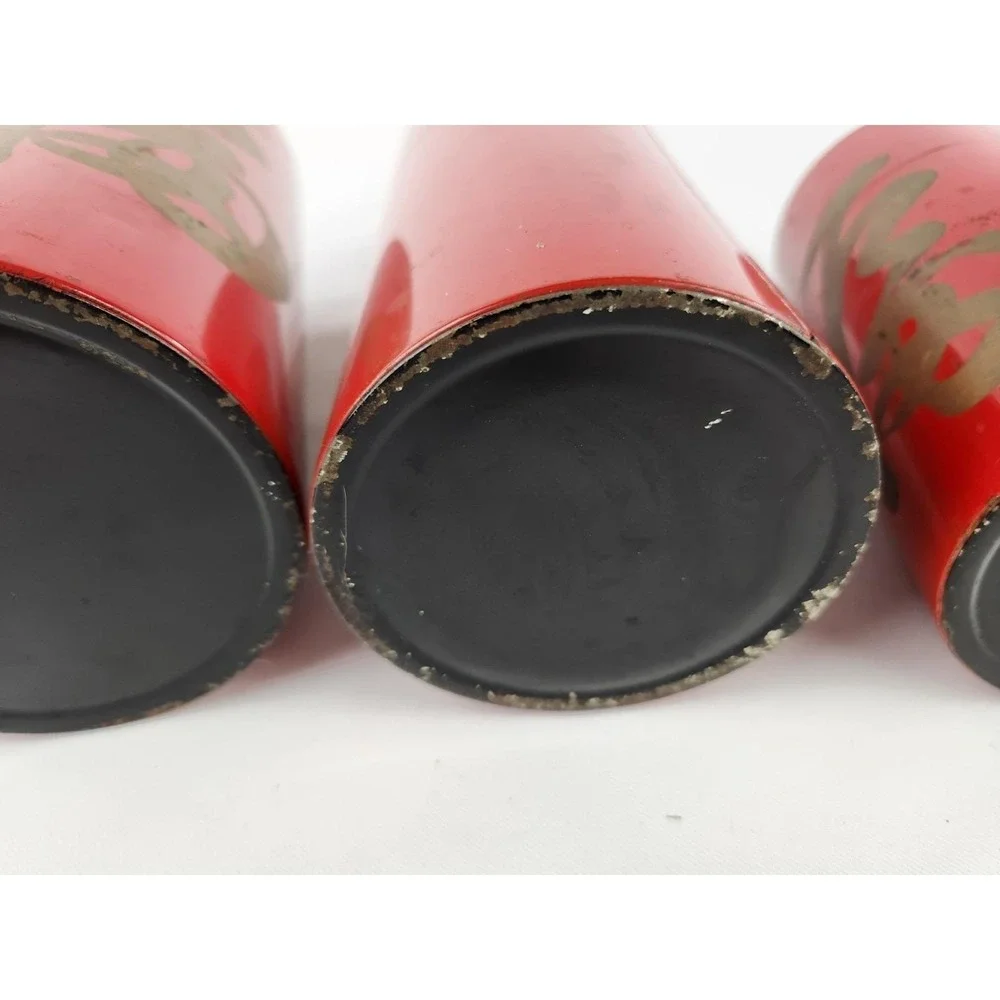 Vintage‎ Metal Nesting Canisters Set 3 Japanese Tole Tea Japan Red Hand Painted